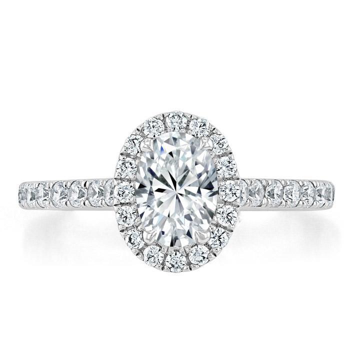 Oval Cut Lab Diamond Halo Engagement Ring, Tiffany Style