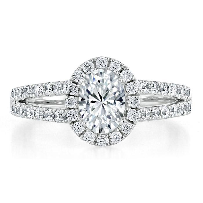 Oval Cut Lab Diamond Halo Engagement Ring, Tiffany Style