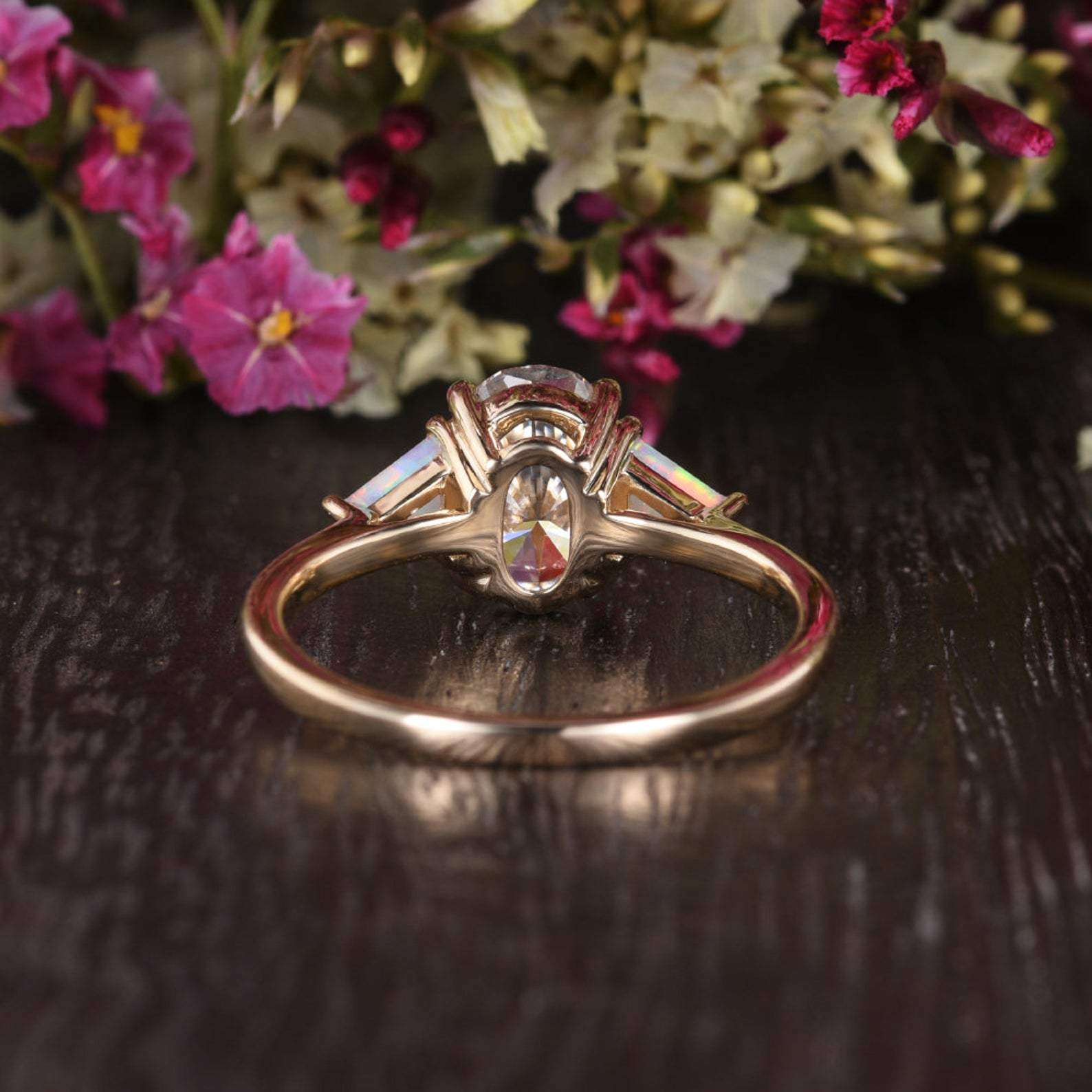 Oval Cut Lab Diamond & Opal Engagement Ring, Edwardian Design