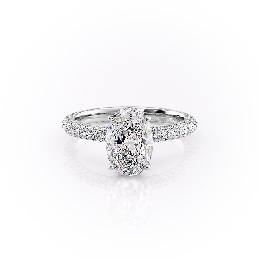 Oval Cut Lab Diamond Pavé Set Shoulders With Hidden Halo