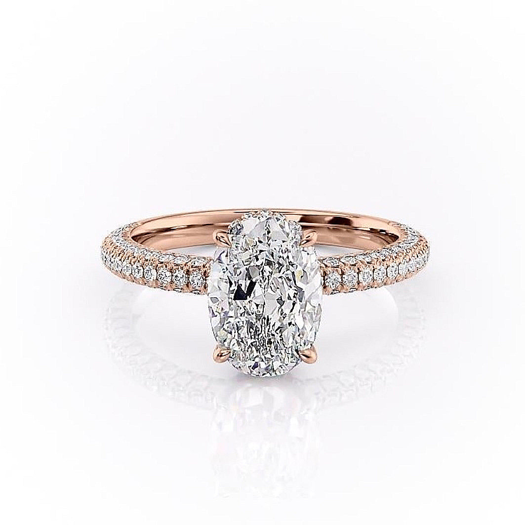 Oval Cut Lab Diamond Pavé Set Shoulders With Hidden Halo