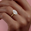 Oval Cut Lab Diamond Ring, Hidden Halo Design