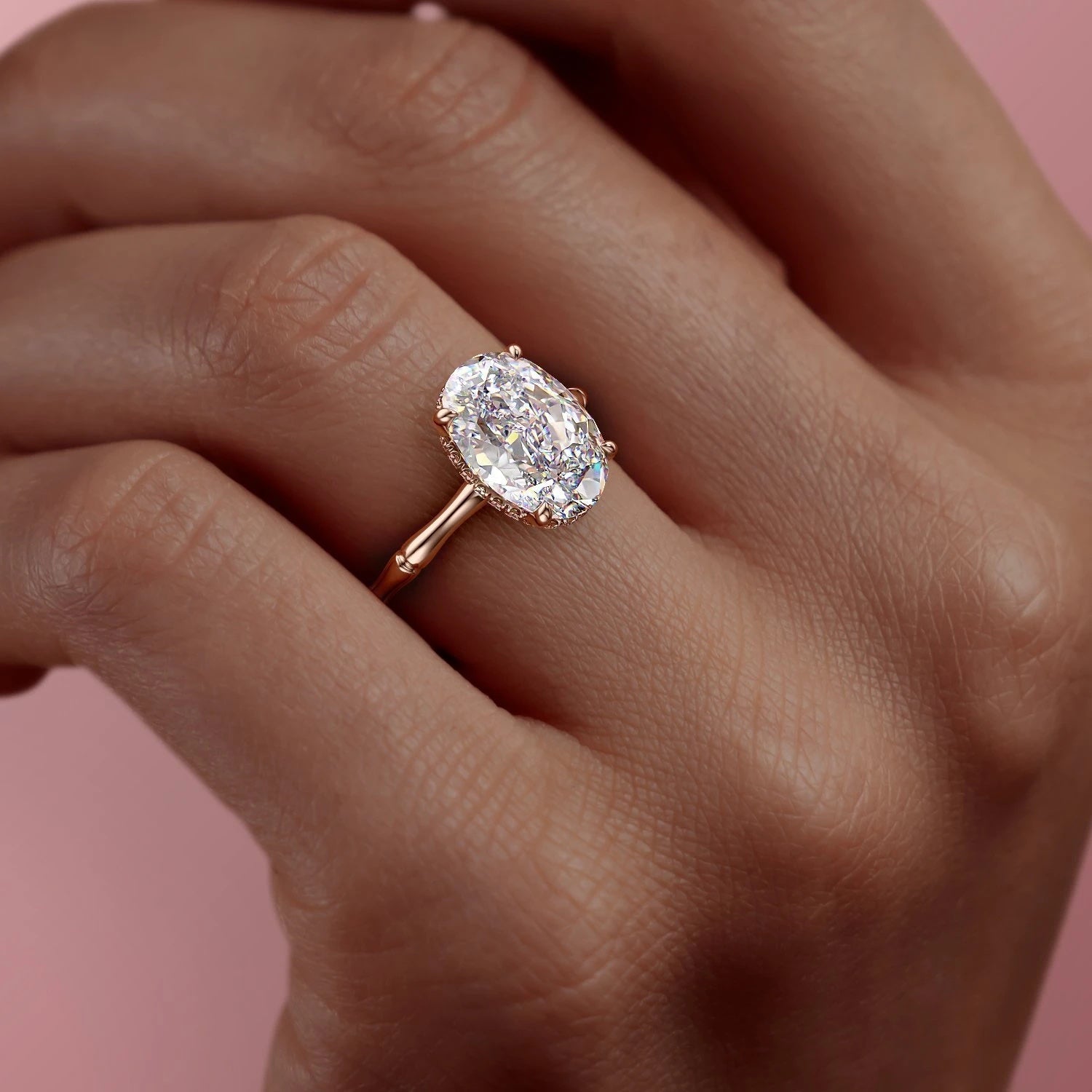 Oval Cut Lab Diamond Ring With Hidden Halo