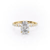 Oval Cut Lab Diamond Shoulder Set Ring With Hidden Halo