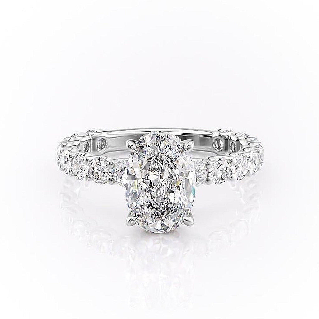 Oval Cut Lab Diamond Stone Set Shoulders With Hidden Halo