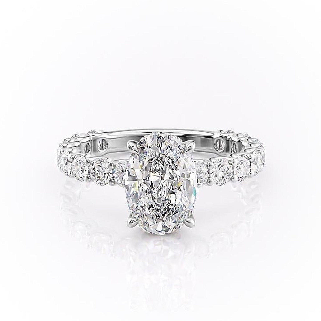 Oval Cut Lab Diamond Stone Set Shoulders With Hidden Halo