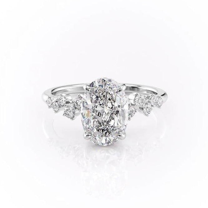 Oval Cut Lab Diamond With Hidden Halo And Side Stones