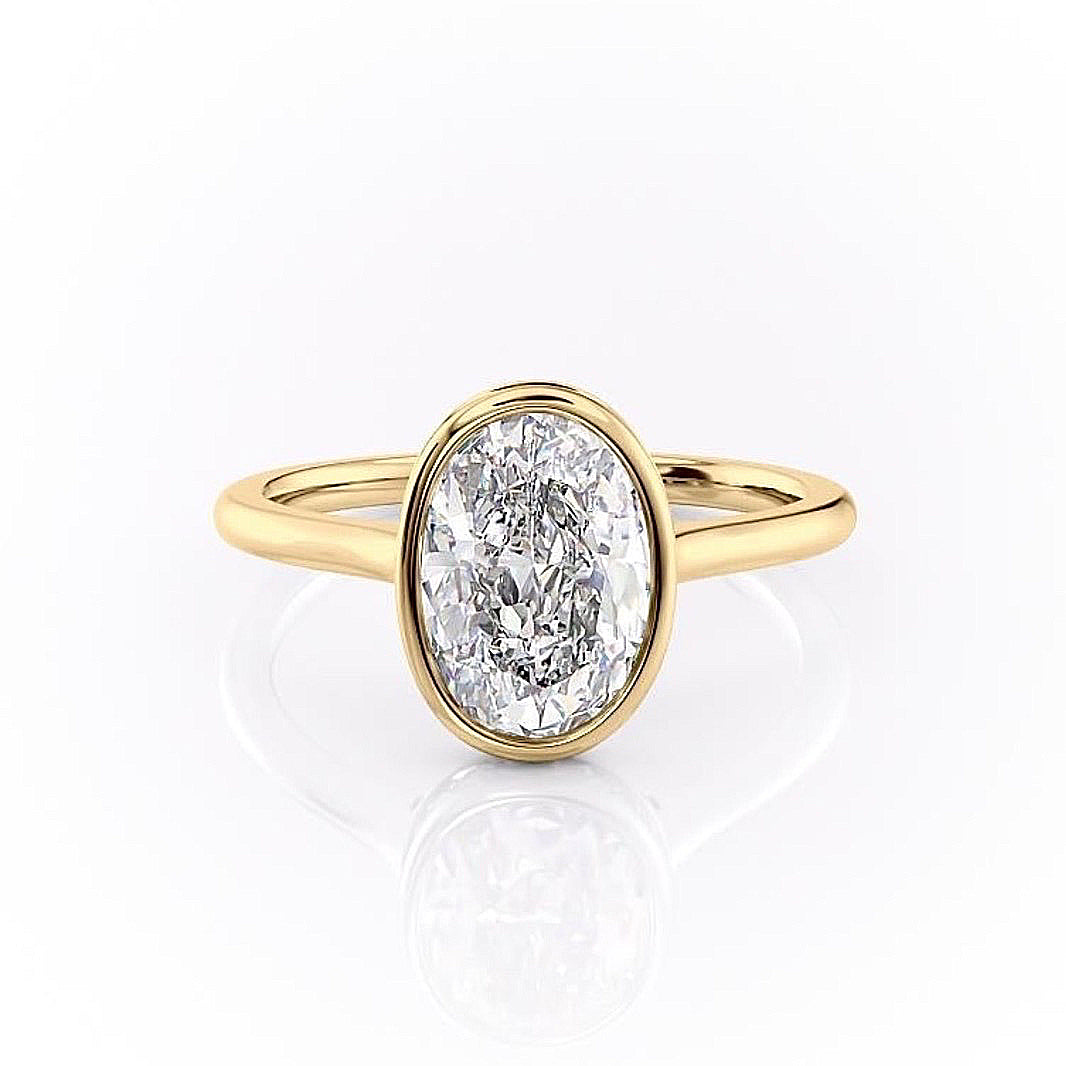Oval Cut Rubover Lab Diamond With Hidden Halo
