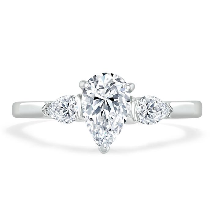 Pear Cut Lab Diamond Engagement Ring, Classic 3 Stone