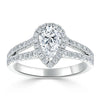 Pear Cut Lab Diamond Engagement Ring, Classic Halo with Split Shank