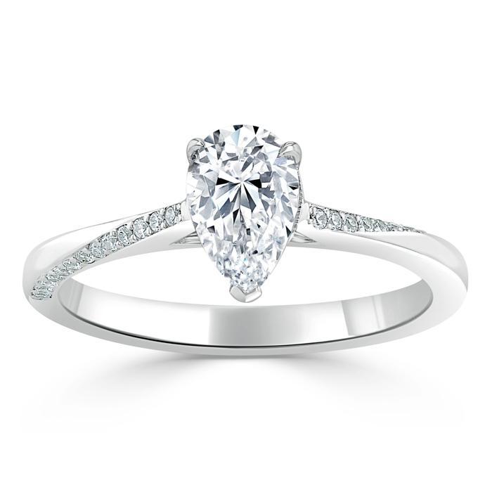 Pear Cut Lab Diamond Engagement Ring, Classic Style