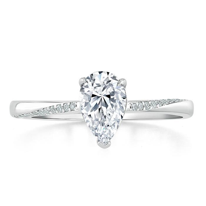 Pear Cut Lab Diamond Engagement Ring, Classic Style