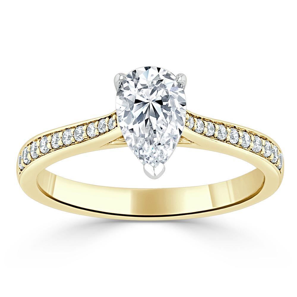 Pear Cut Lab Diamond Engagement Ring, Classic Style