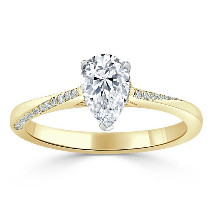 Pear Cut Lab Diamond Engagement Ring, Classic Style