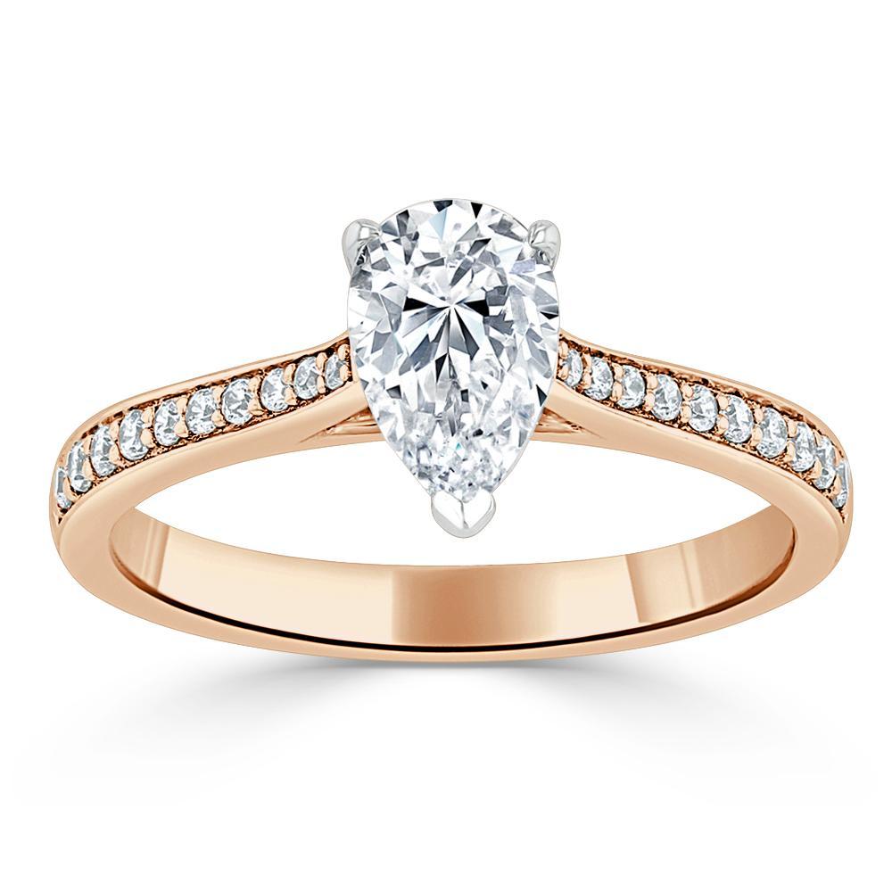 Pear Cut Lab Diamond Engagement Ring, Classic Style