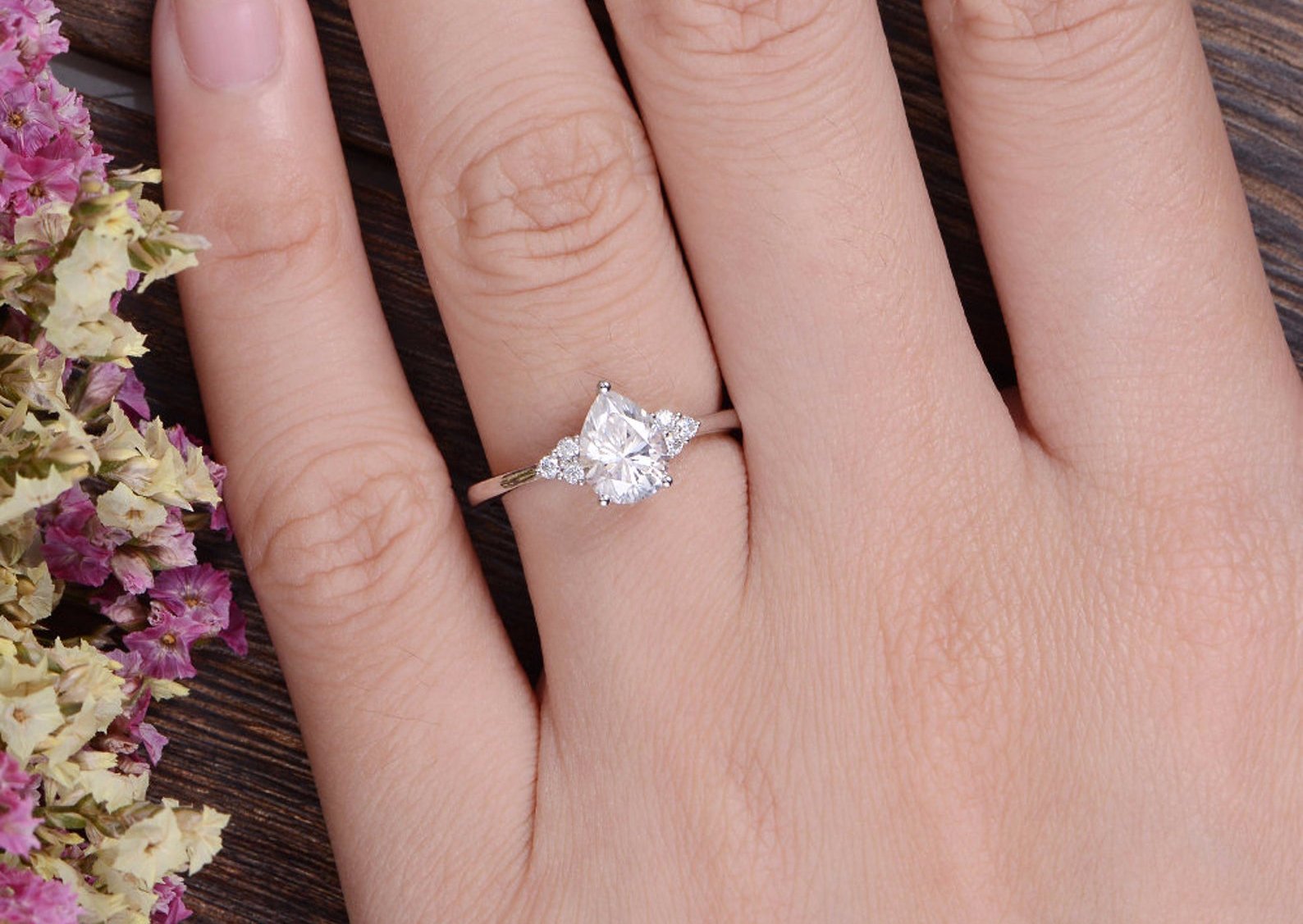 Pear Cut Lab Diamond Engagement Ring, Edwardian Design