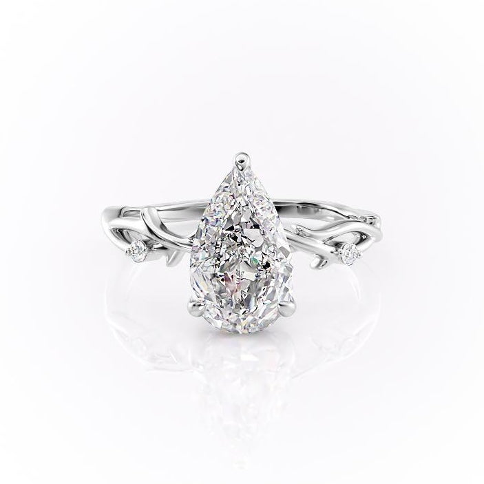 Pear Cut Lab Diamond Engagement Ring, Twig Design