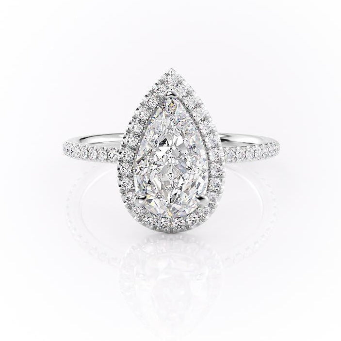 Pear Cut Lab Diamond Ring, Classic Halo Design