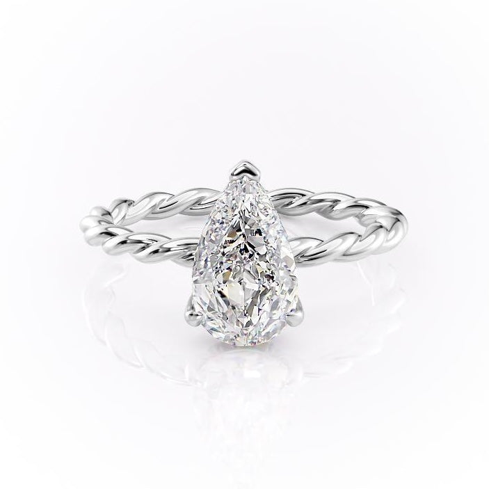 Pear Cut Lab Diamond Ring, Twisted Band With Hidden Halo