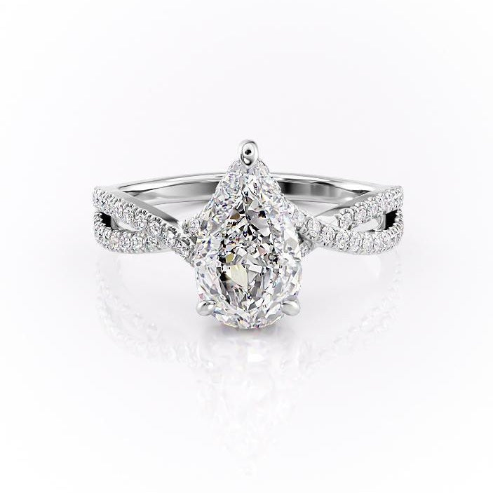 Pear Cut Lab Diamond Ring With Twisted Stone Set Shoulders