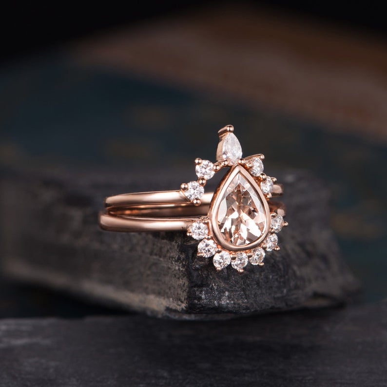 Pear Cut Morganite x2 Ring Set