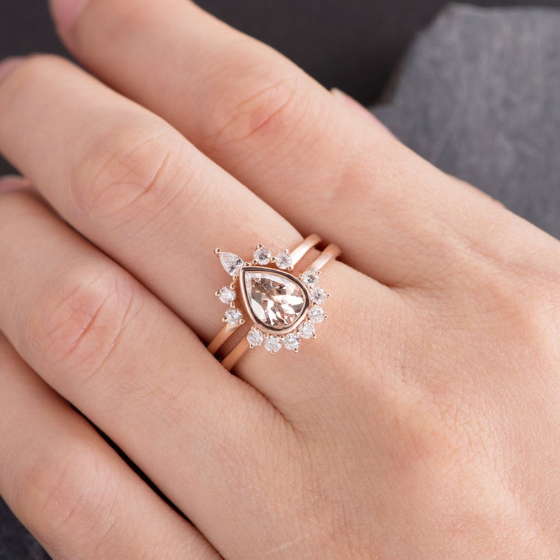 Pear Cut Morganite x2 Ring Set