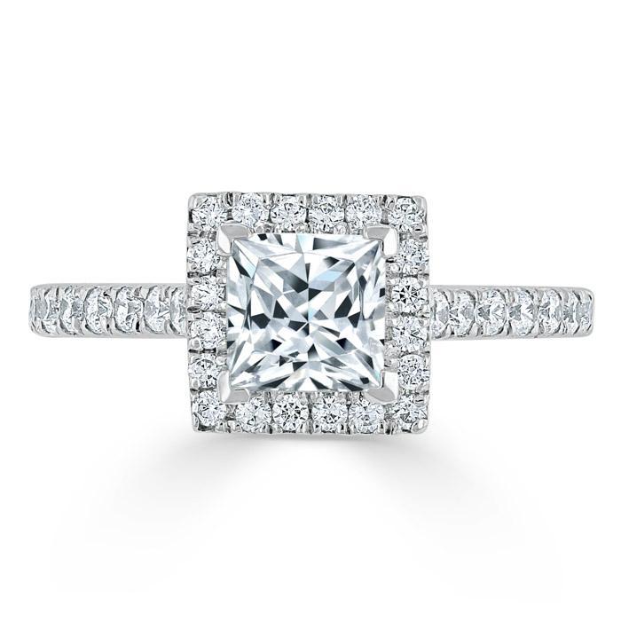 Princess Cut Lab Diamond Engagement Ring, Classic Halo