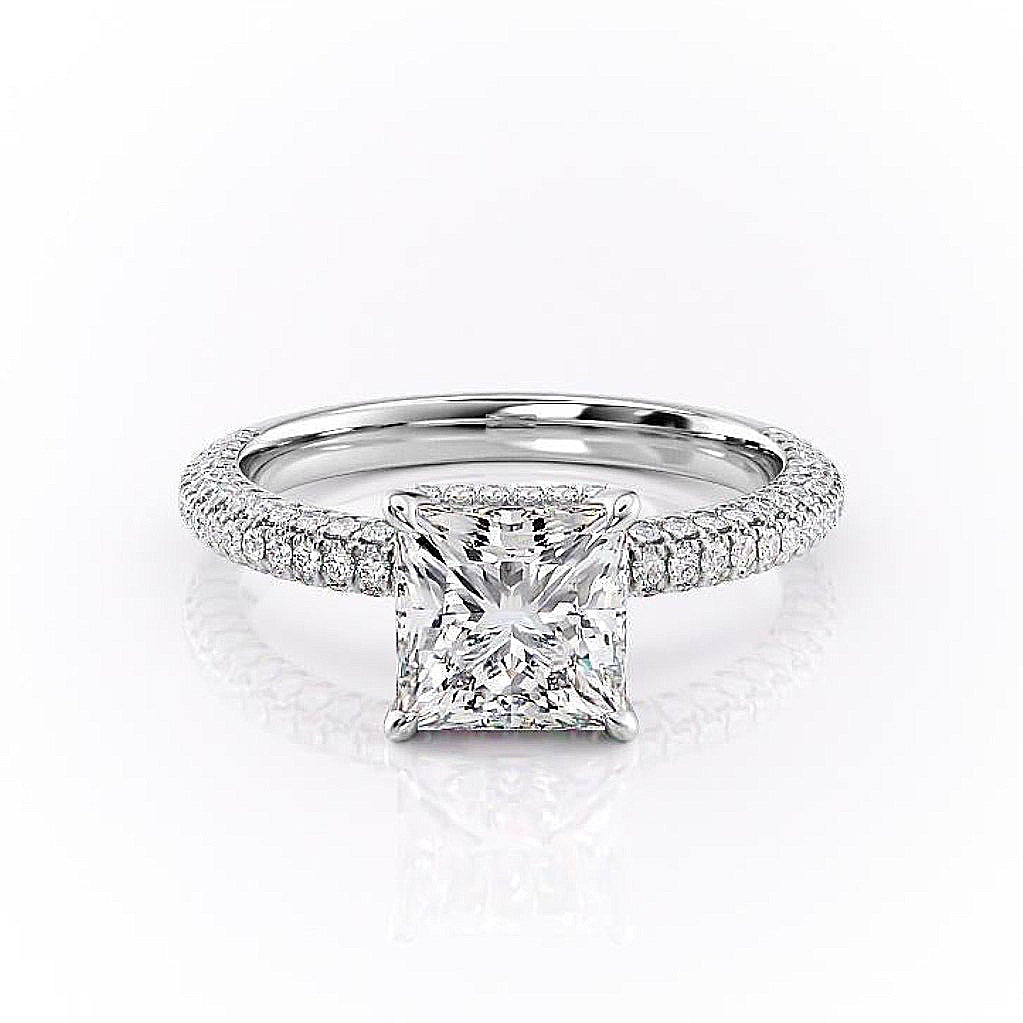 Princess Cut Lab Diamond Pavé Set Shoulders With Hidden Halo