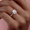 Princess Cut Lab Diamond Shoulder Set Ring With Hidden Halo