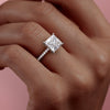 Princess Cut Lab Diamond Shoulder Set Ring With Hidden Halo