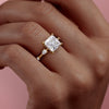 Princess Cut Lab Diamond Shoulder Set Ring With Hidden Halo