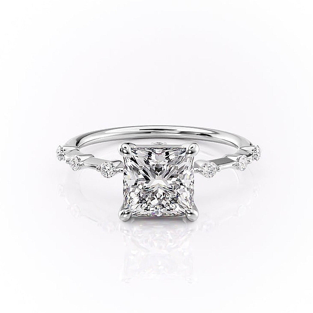 Princess Cut Lab Diamond With Stone Set Shoulders