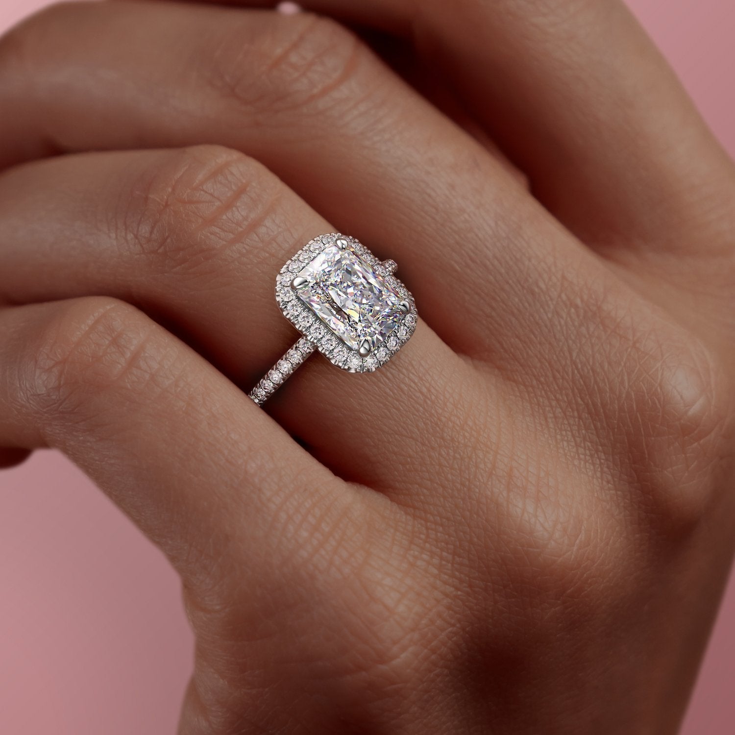 Radiant Cut Lab Diamond Engagement Ring, Classic Halo