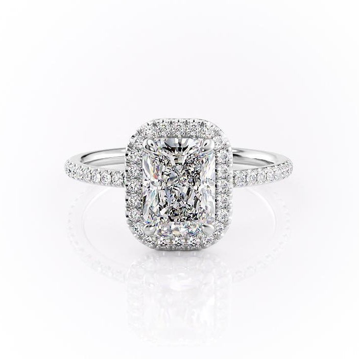 Radiant Cut Lab Diamond Engagement Ring, Classic Halo