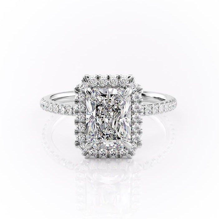 Radiant Cut Lab Diamond Engagement Ring, Classic Halo