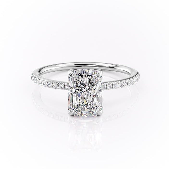 Radiant Cut Lab Diamond Engagement Ring, Hidden Halo