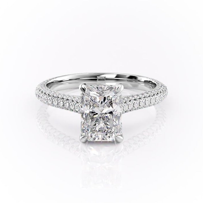Radiant Cut Lab Diamond Engagement Ring, Pave Set Shoulders