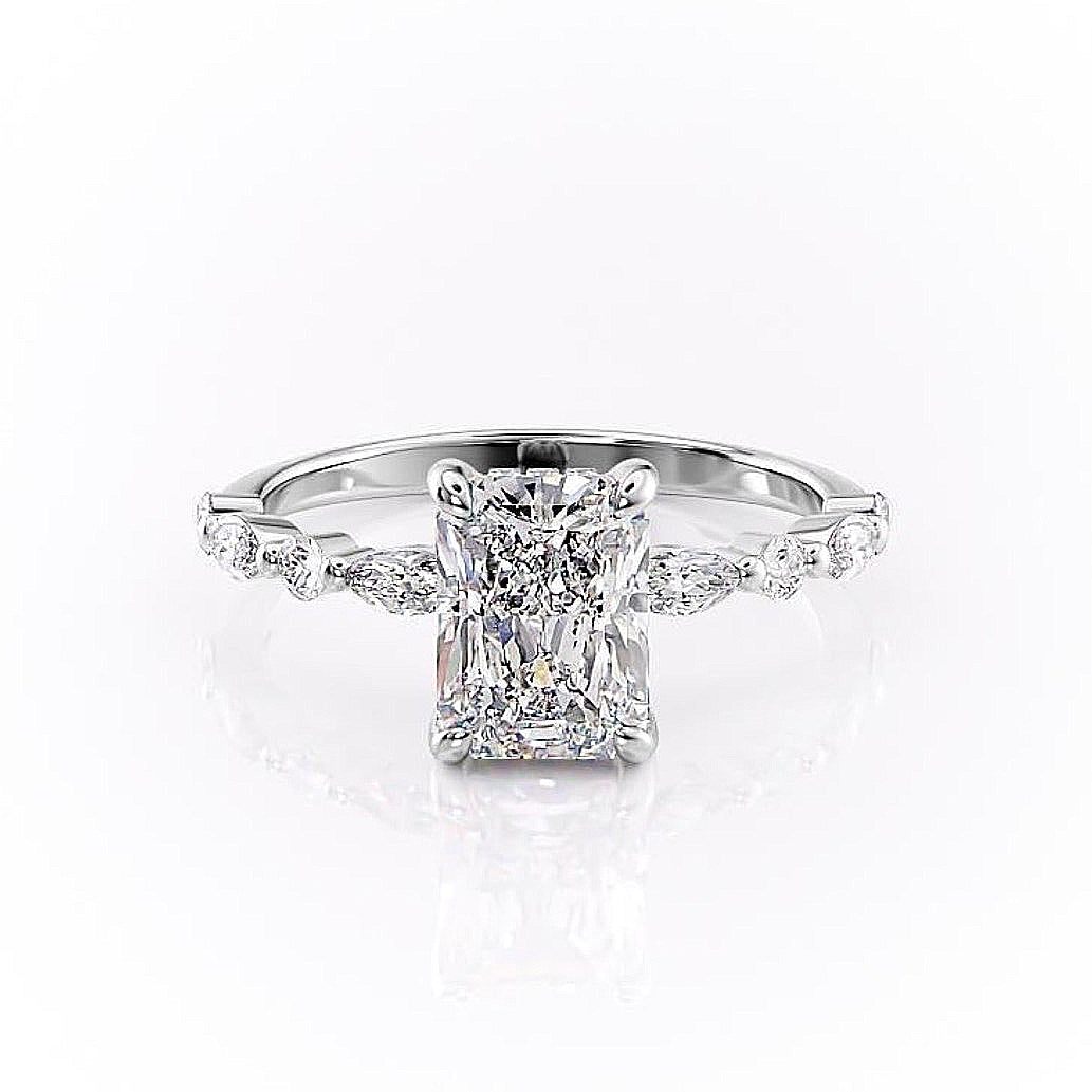 Radiant Cut Lab Diamond Engagement Ring With Hidden Halo