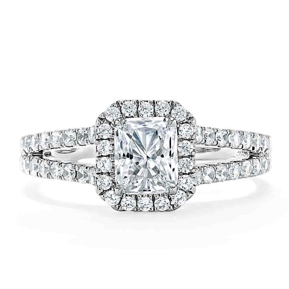 Radiant Cut Lab Diamond Halo Engagement Ring, Classic Style