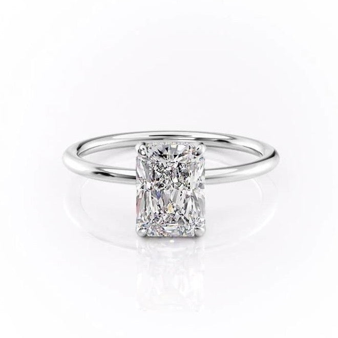 Radiant Cut Lab Diamond Ring, Hidden Halo Design