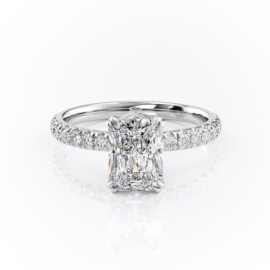 Radiant Cut Lab Diamond Shoulder Set Ring With Block Halo