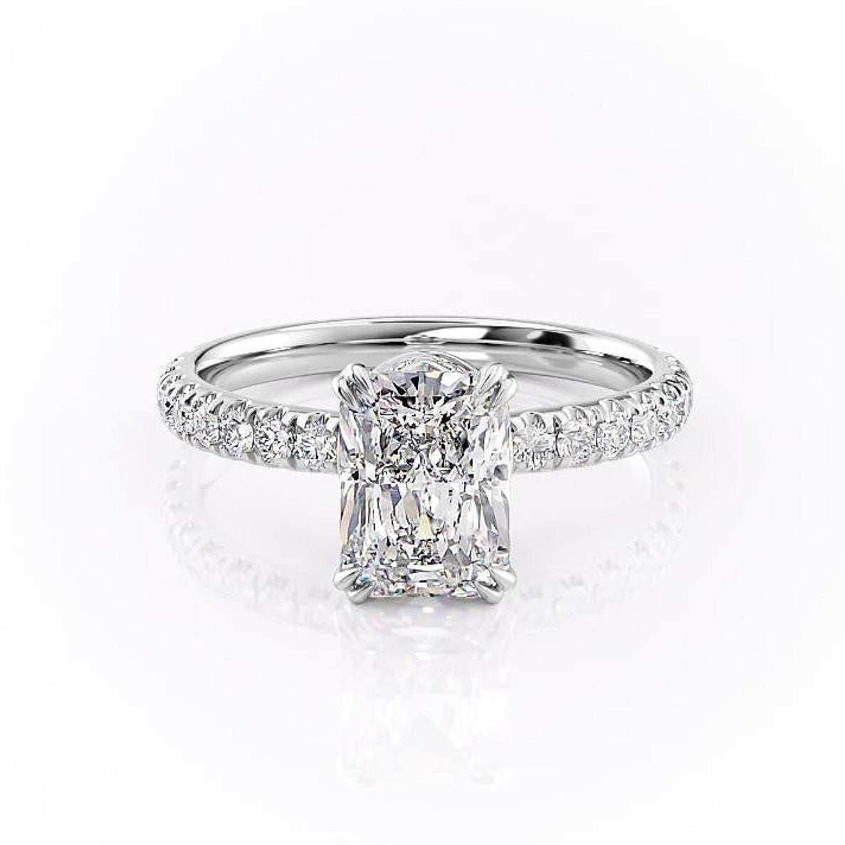 Radiant Cut Lab Diamond Shoulder Set Ring With Block Halo