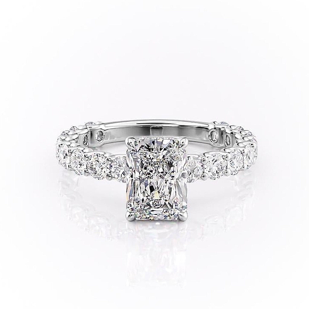 Radiant Cut Lab Diamond Stone Set Shoulders With Hidden Halo