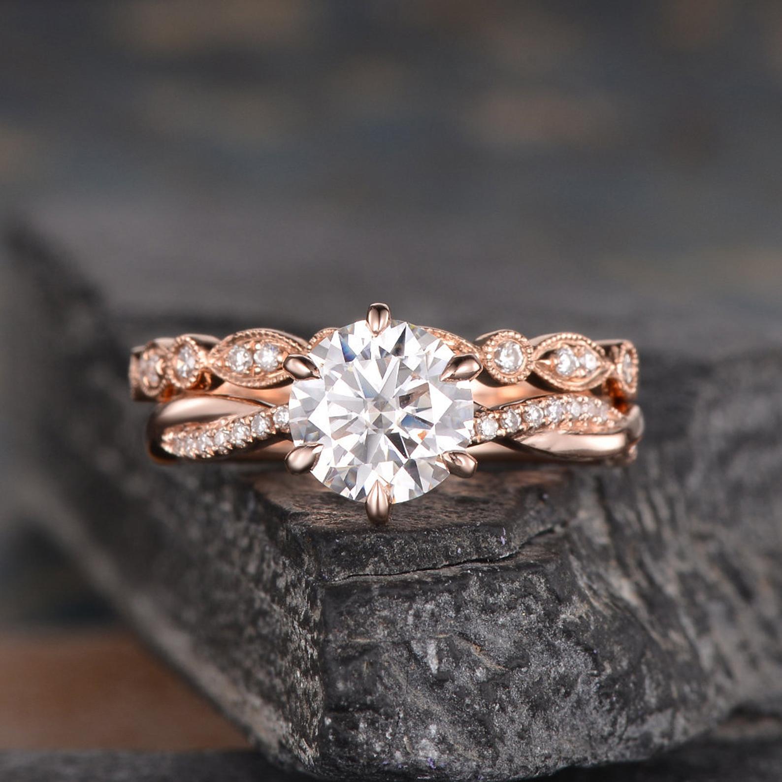 Round Cut Lab Diamond Bridal Ring Set