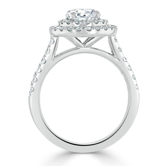 Round Cut Lab Diamond Double Halo Engagement Ring, Tiffany Style