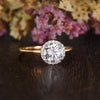 Round Cut Lab Diamond Engagement Ring, Art Deco Halo Design