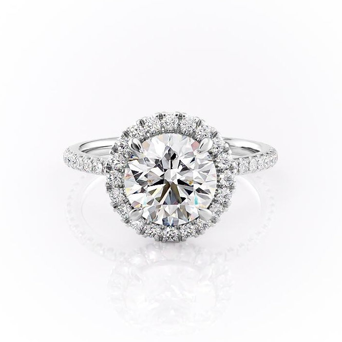 Round Cut Lab Diamond Engagement Ring, Classic Halo