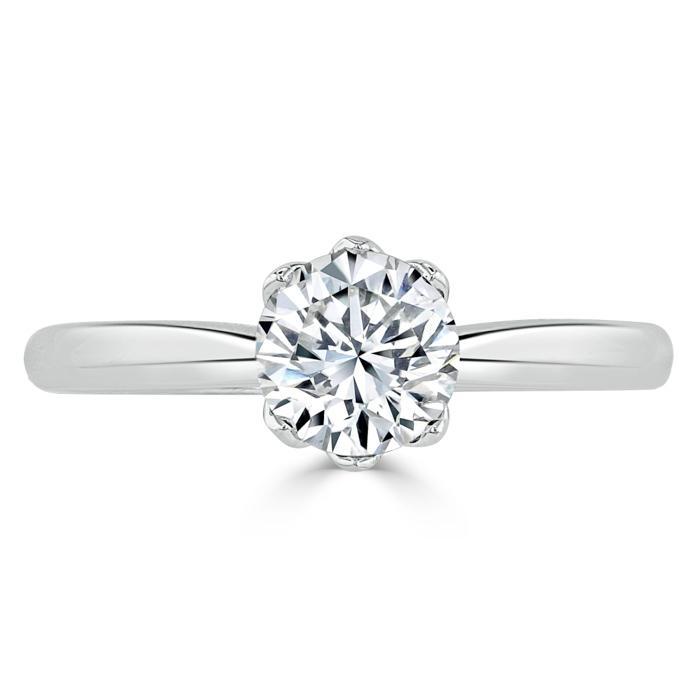 Round Cut Lab Diamond Engagement Ring, Classic Six Claw