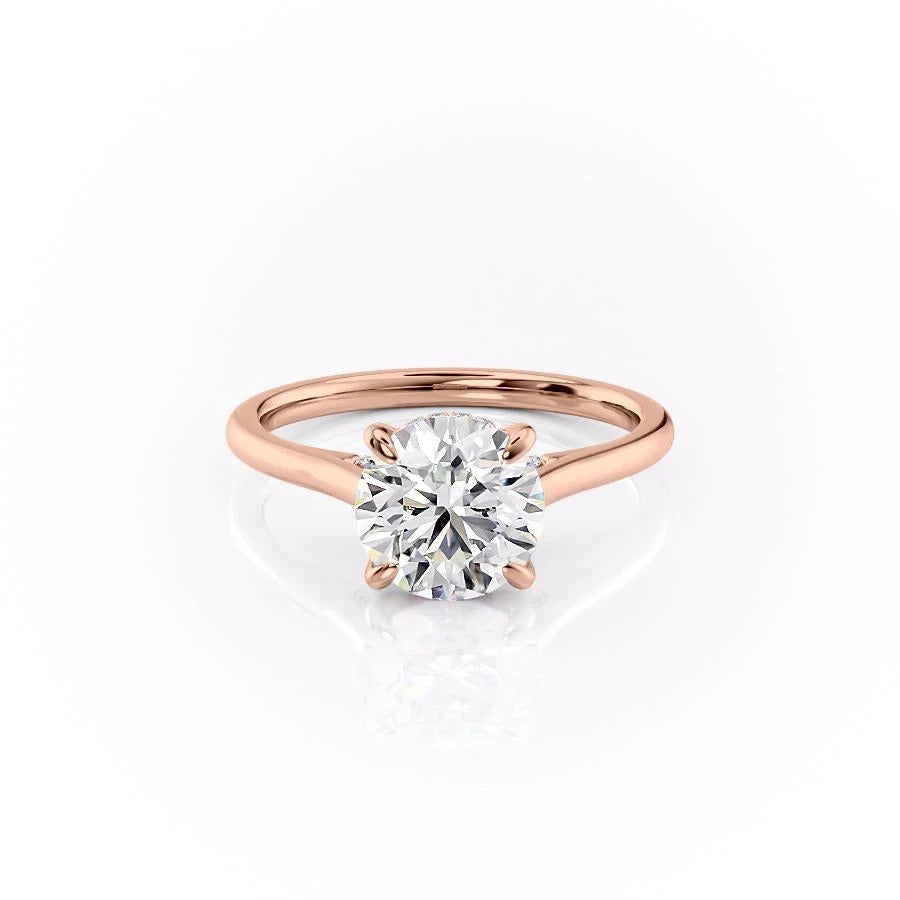 Round Cut Lab Diamond Engagement Ring, Hidden Halo
