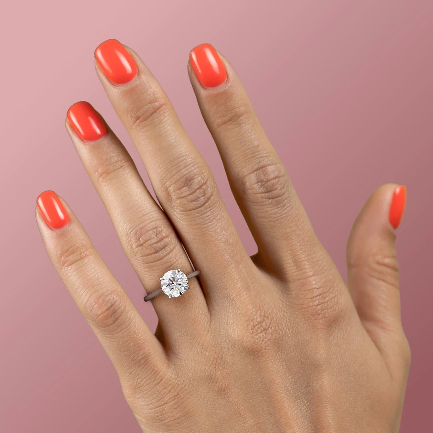 Round Cut Lab Diamond Engagement Ring, Hidden Halo